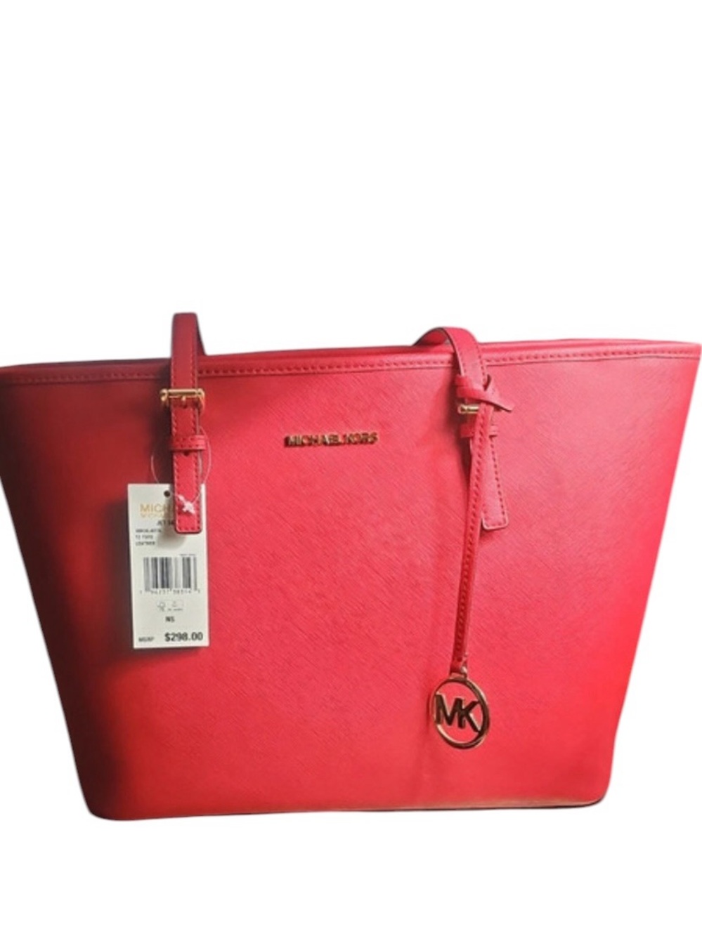 9790 Michael Kors Red Saffiano Tote with MK Charm 20821519790